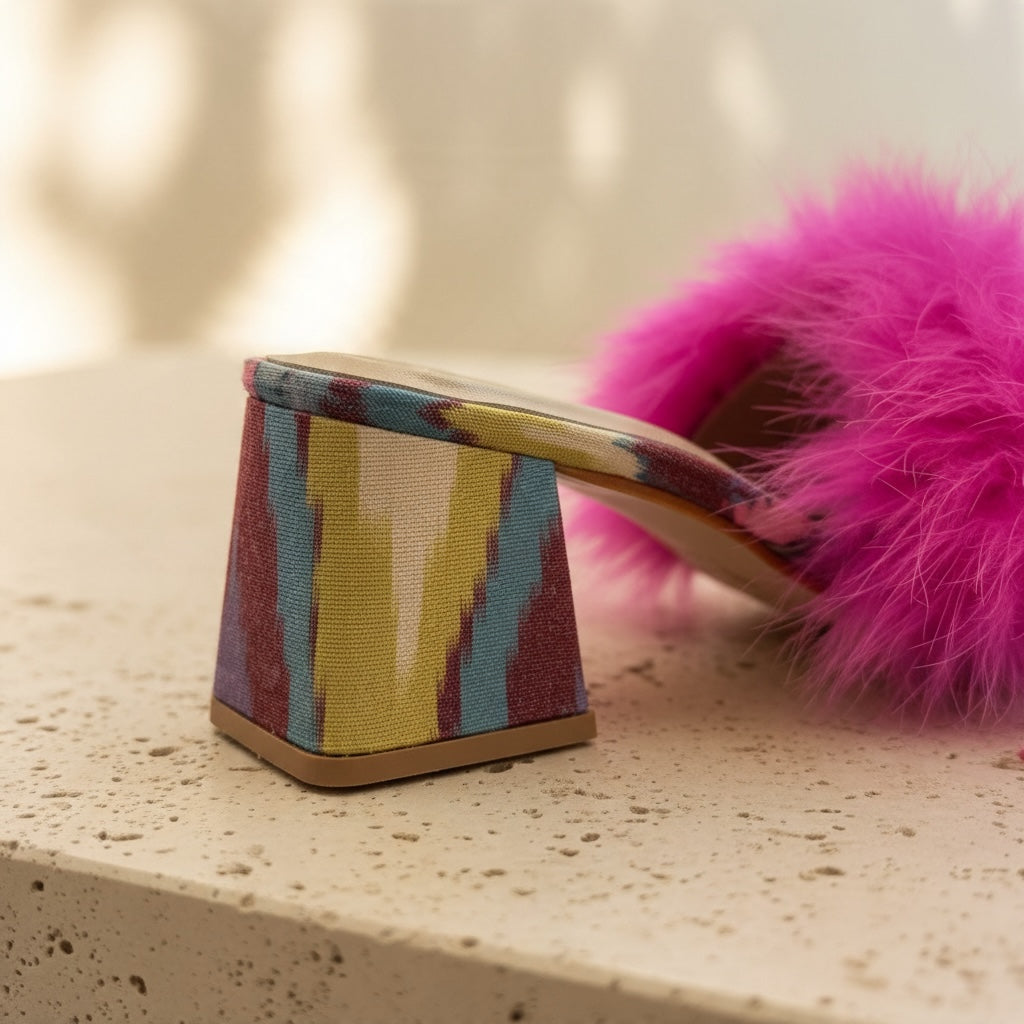 The Ikat Real Fur Heels Sandals • Waves vibes