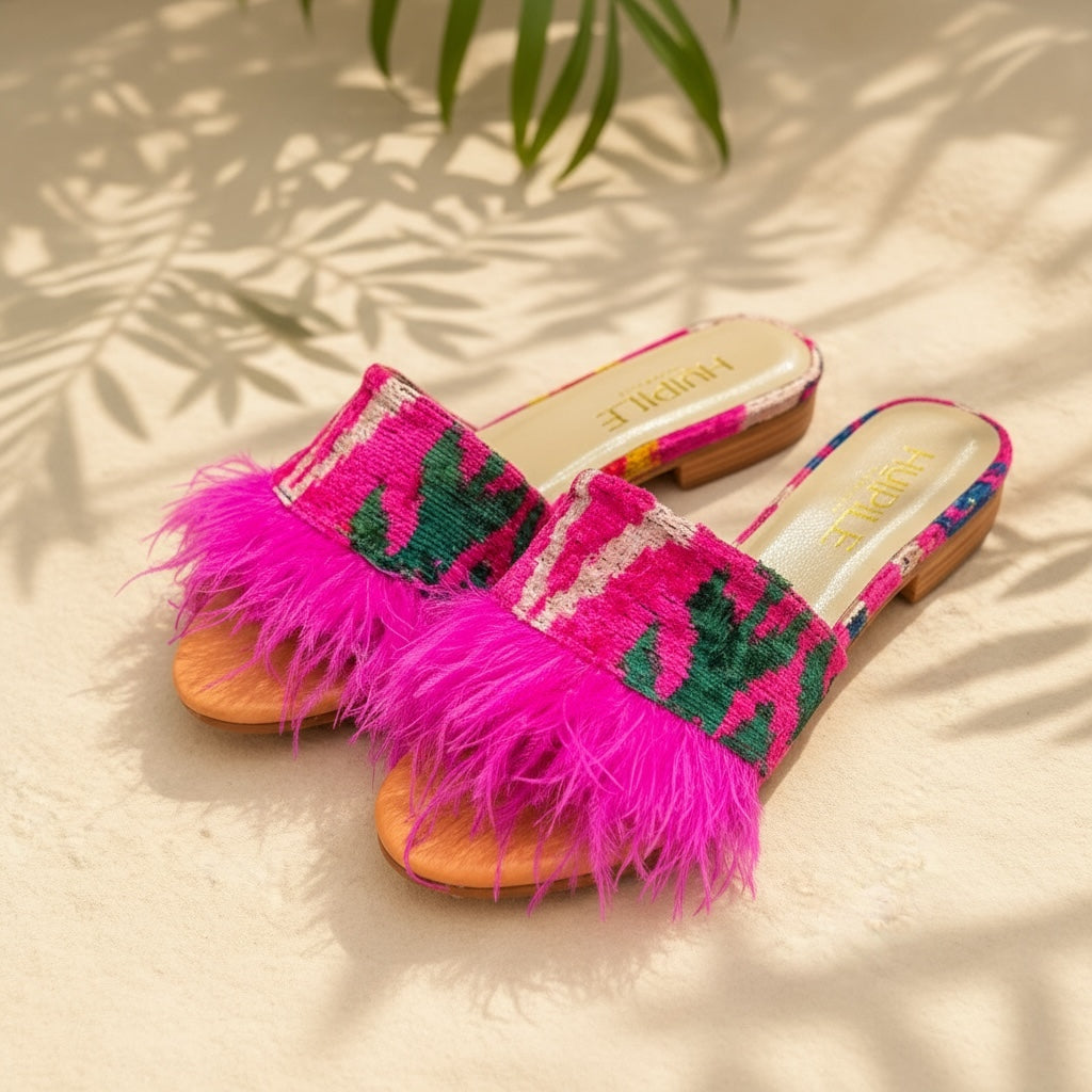 The Ikat Feather Sandal • Fuchsia Multicolor