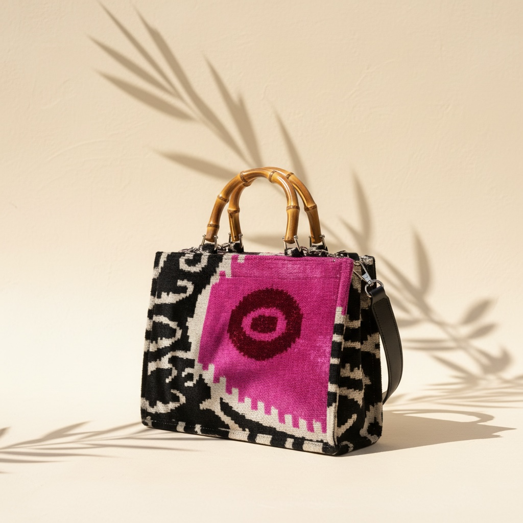 The Ikat Bamboo Tote • Fuchsia Graffiti