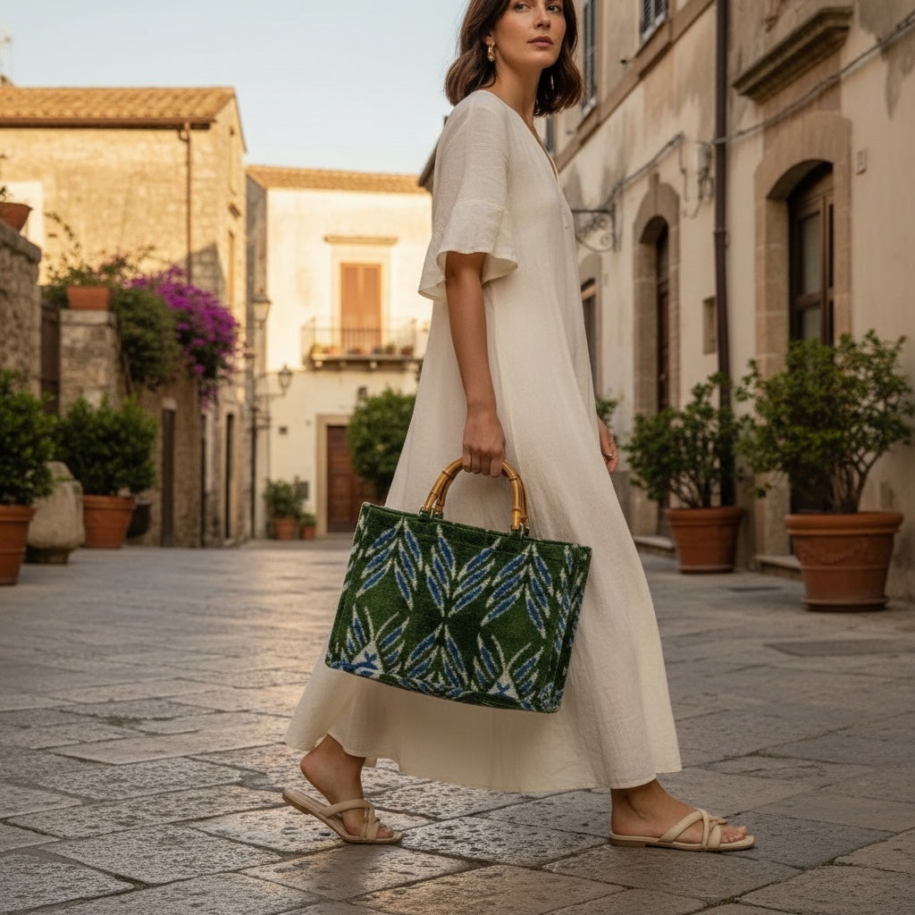 Emerald Palmette • The Ikat Bamboo Tote