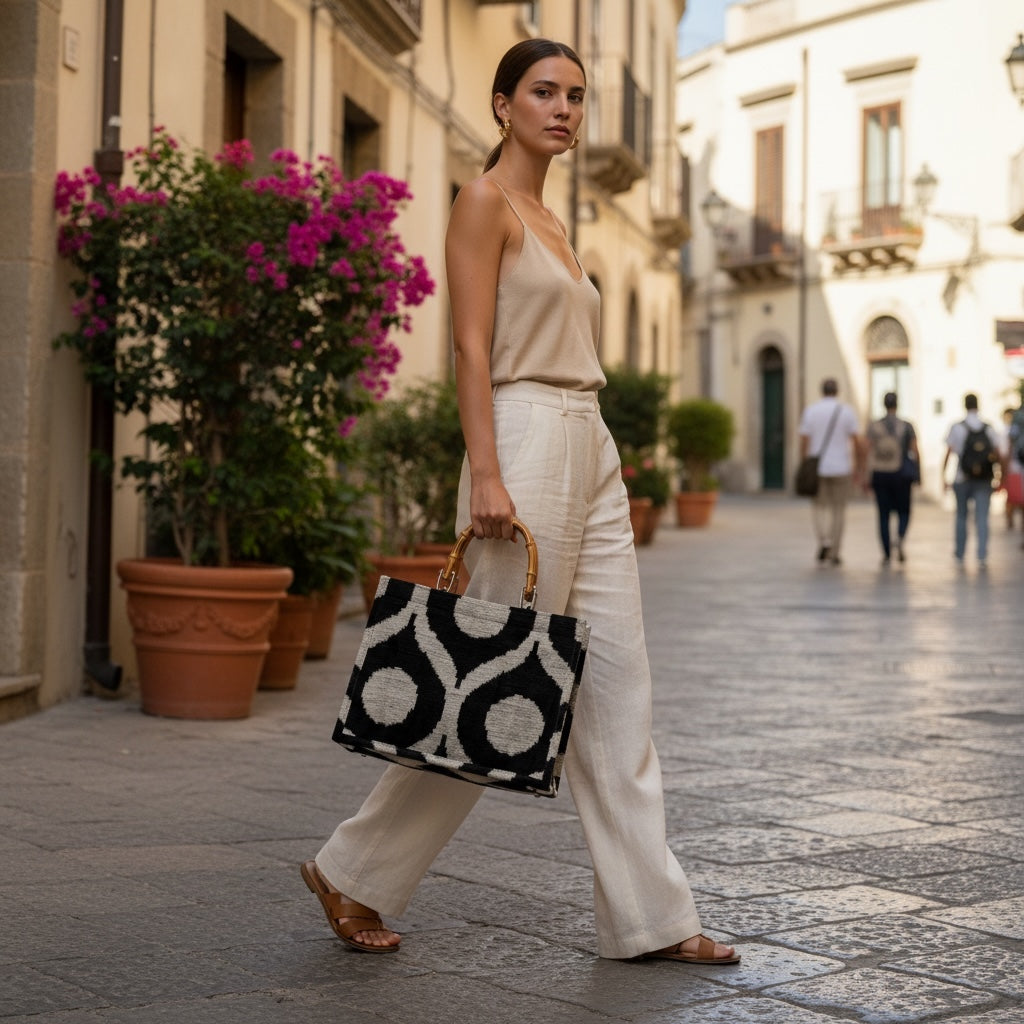 Noir Maze • The Ikat Bamboo Tote