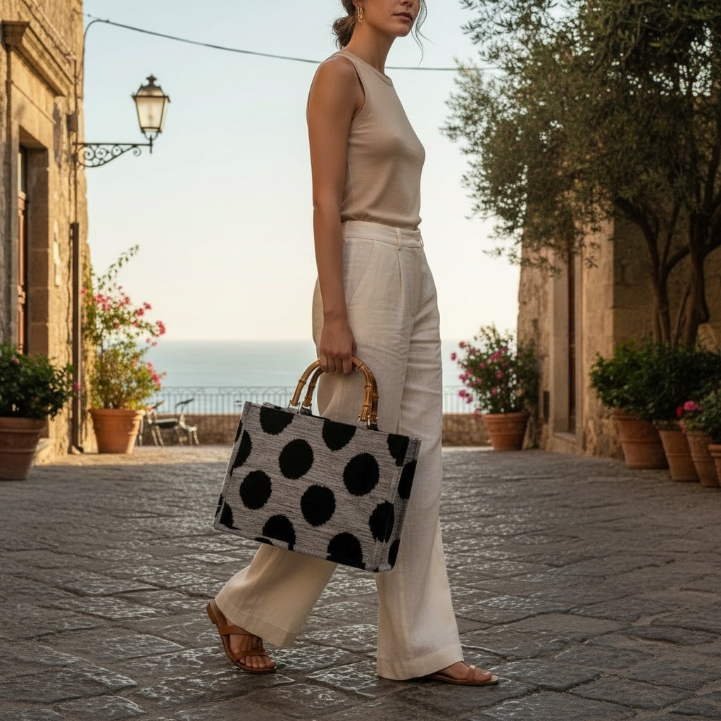 Noir Dot • The Ikat Bamboo Tote
