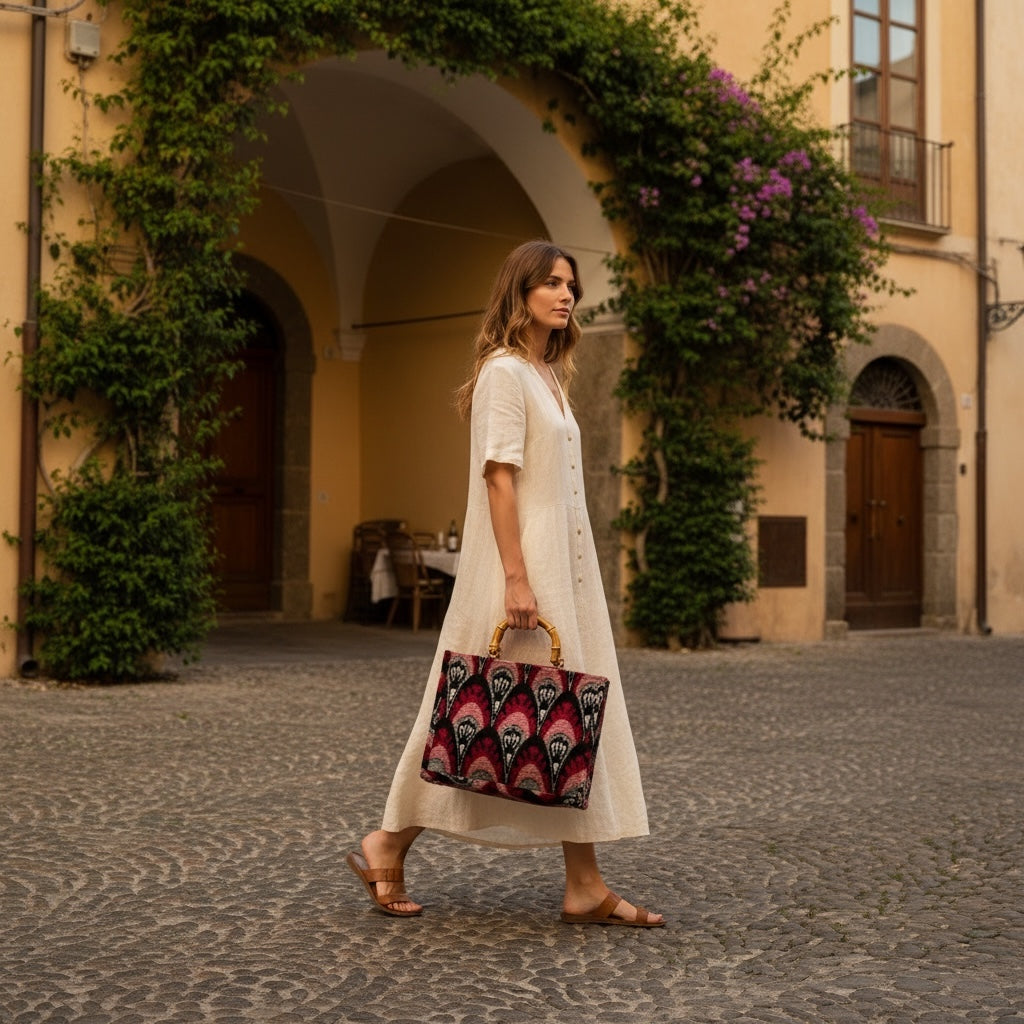 Pomegranate Bloom • The Ikat Bamboo Tote