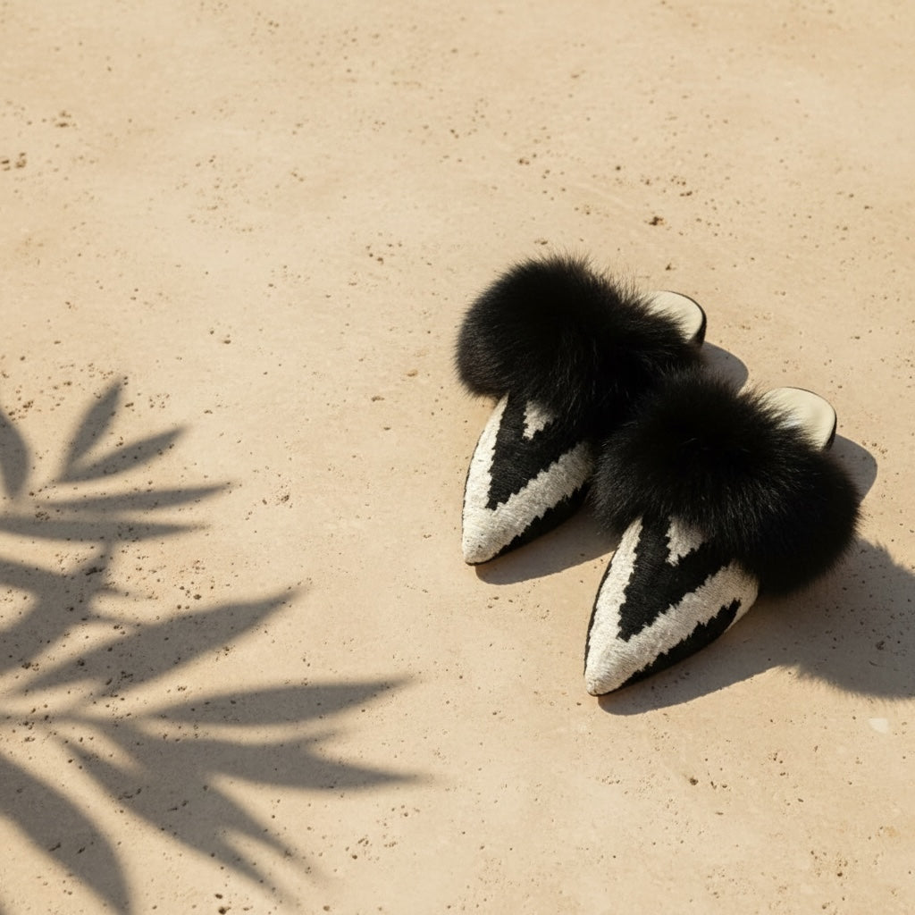 Noir Chevron • The Ikat Mule Real Fur