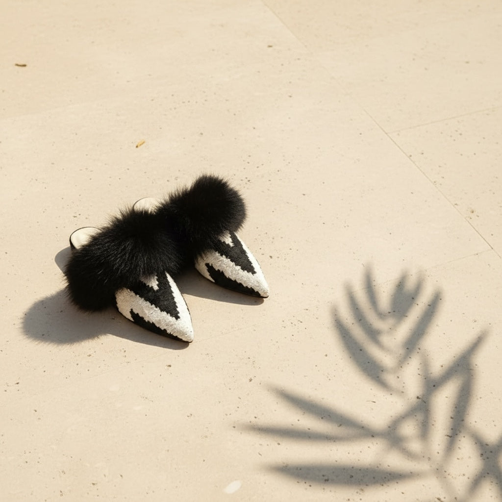 Noir Chevron • The Ikat Mule Real Fur