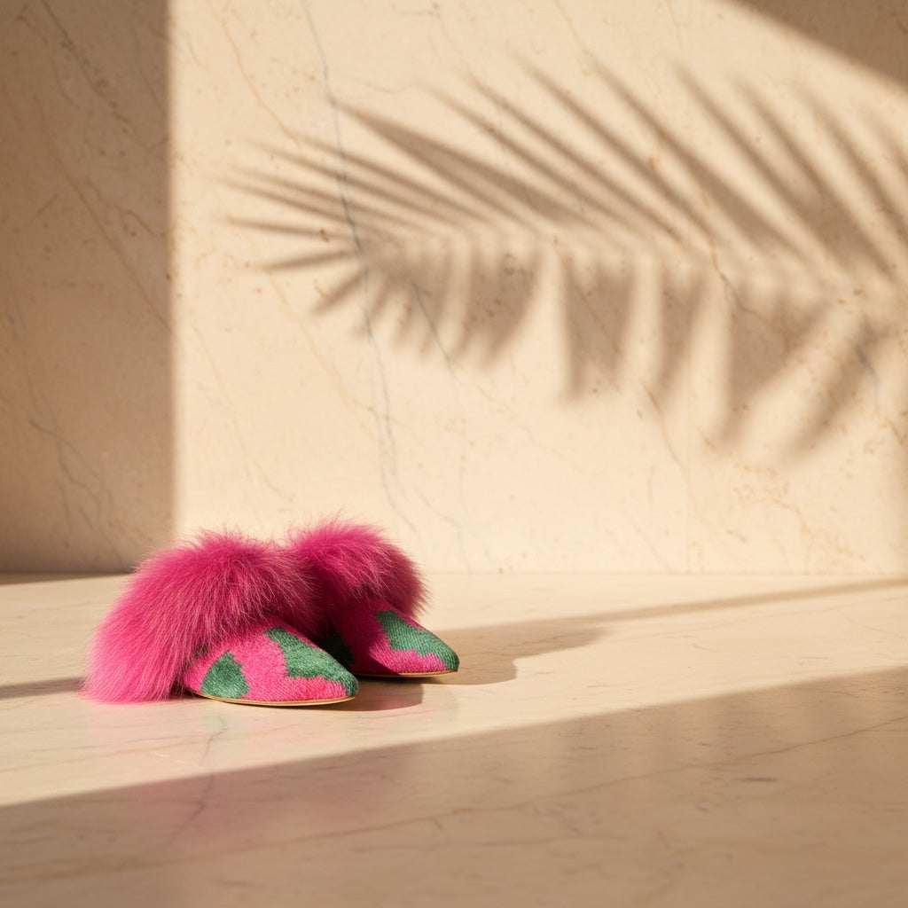 Pink Oasis • The Ikat Mule Real Fur