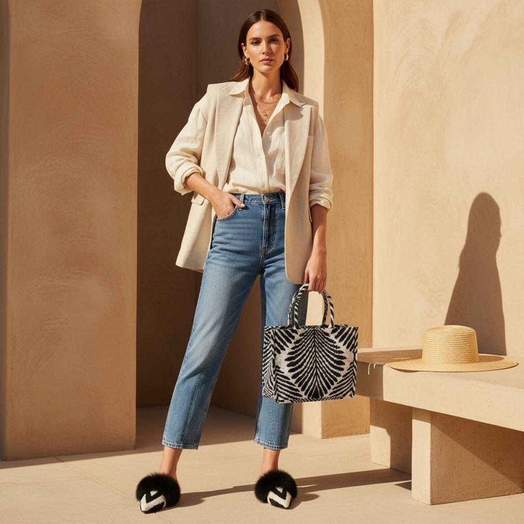 Noir Chevron • The Ikat Mule Real Fur