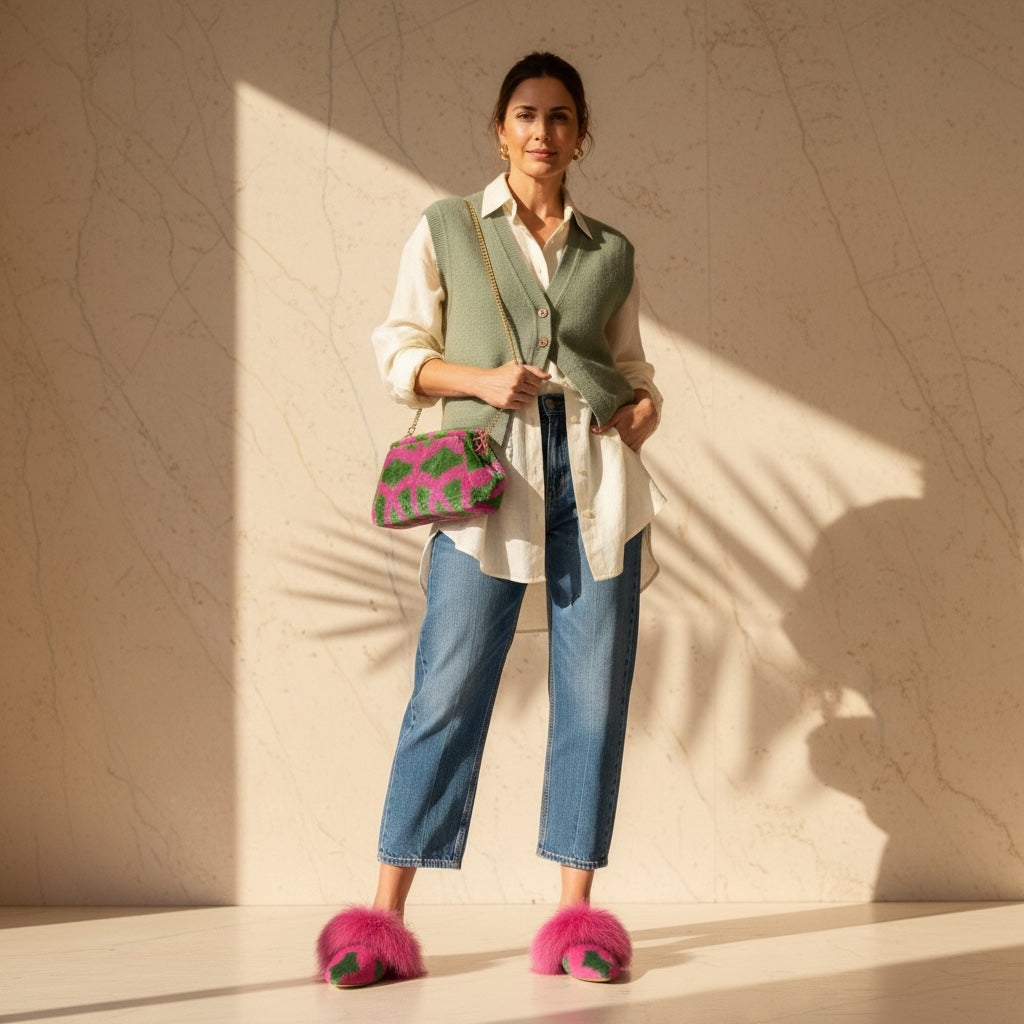 Pink Oasis • The Ikat Mule Real Fur