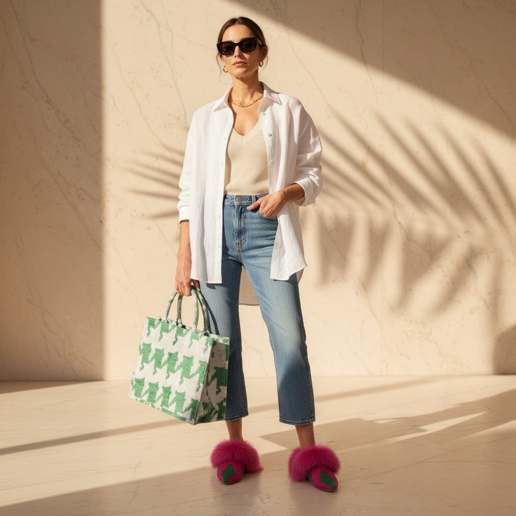 Pink Oasis • The Ikat Mule Real Fur